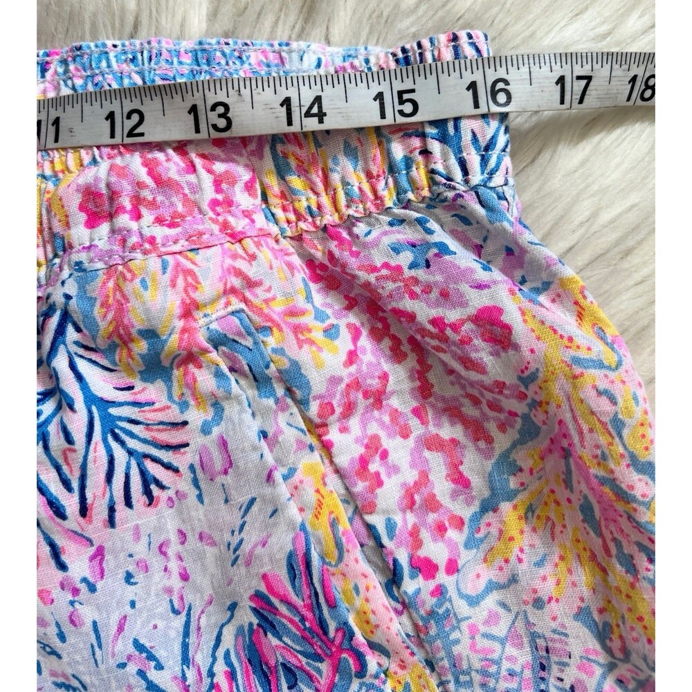 Lilly Pulitzer Taron 100% Linen Pants M Coastal Coral Print Drawstring Pull On - Picture 8 of 15